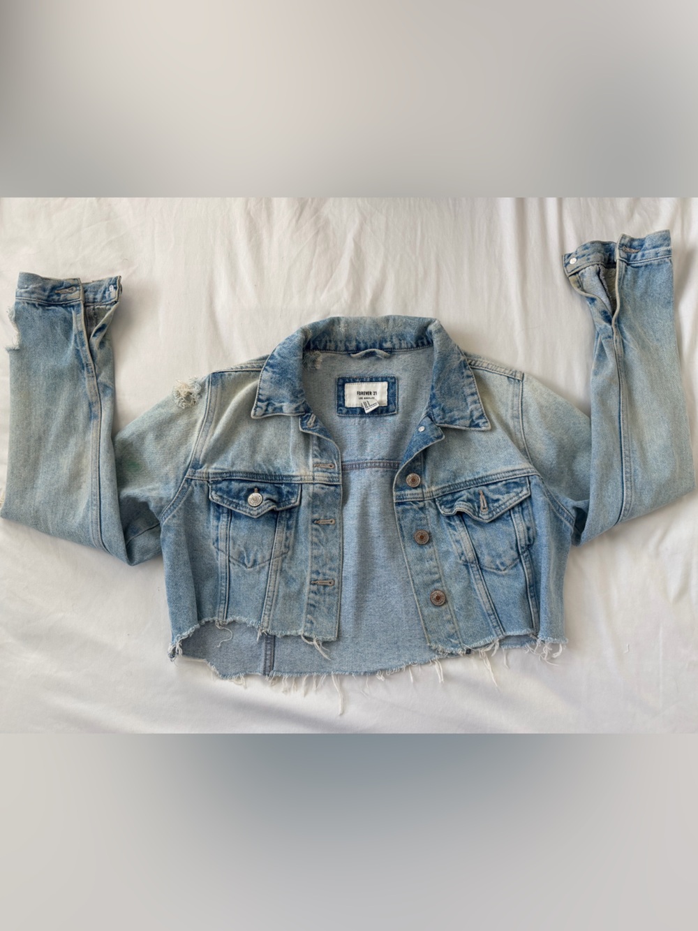 Forever 21 Light Blue Denim Jacket with Frayed Hem
